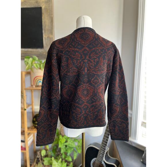 Vintage 90s Black and Brown Zip Front Wool Blend Cardigan Jacket Size Small - Picture 3 of 4